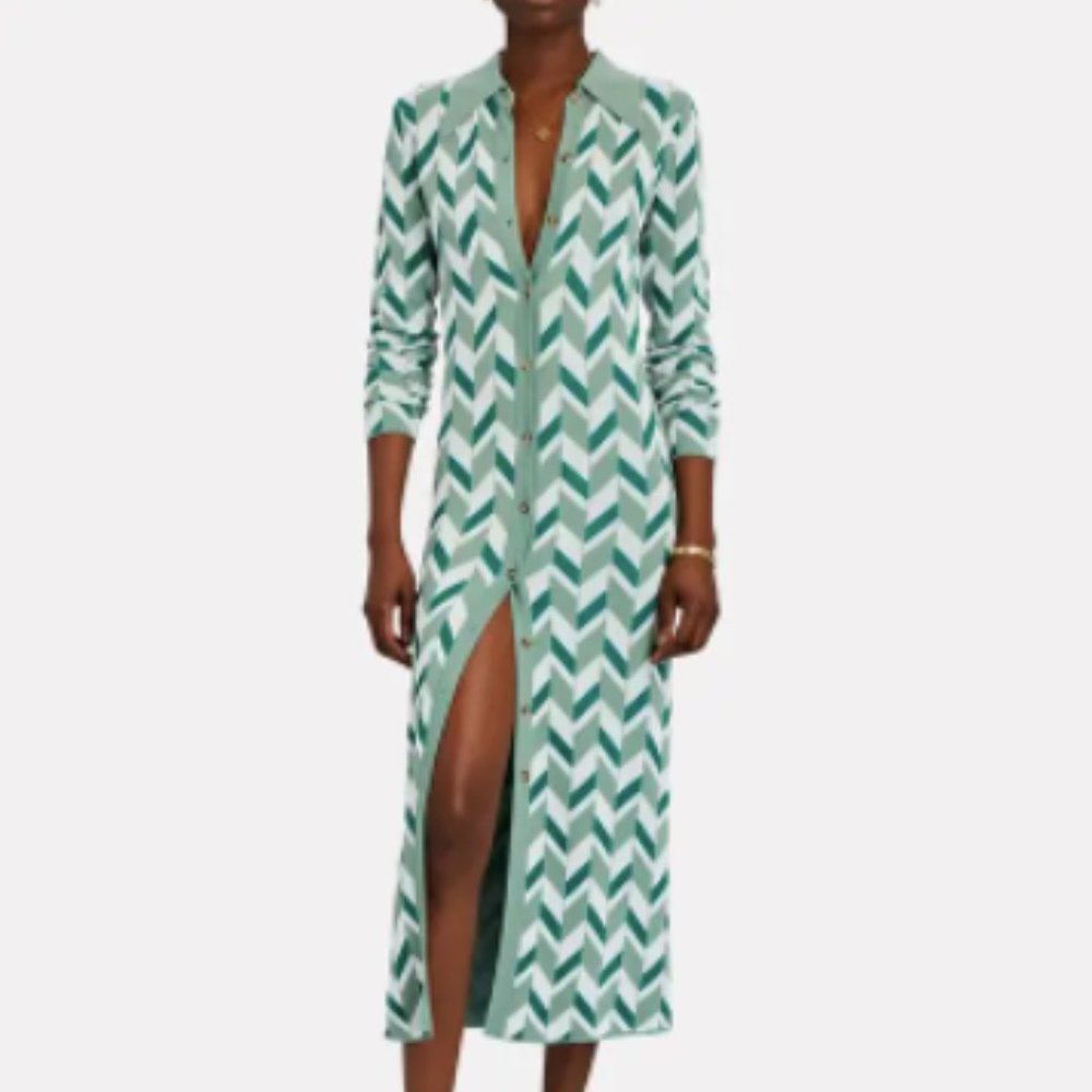 DODO BAR OR CHAD CHEVRON KNIT MIDI POLO DRESS (FITS LIKE A S)